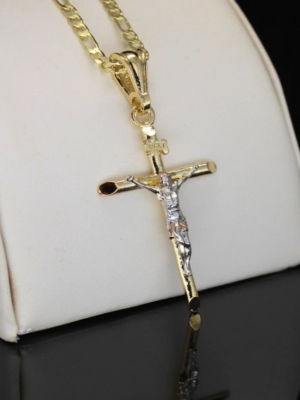 14K Plated Two-Tone Crucifix & 20” Figaro Chain